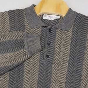 St. Croix Knits Mens XL Cotton‎ Microfiber Acrylic Polo Shirt Herringbone
